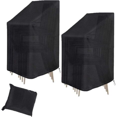 Housse Chaise Jardin 2pcs pour 6 chaises empilables imperméable Anti-UV Housse Chaise Exterieur en Tissu Oxford 210D 114 x 85 x 65 cm Noir (1/4)
