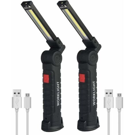 2 X Lampe De Travail Cob Baladeuse Led Rechargeable Lampe Atelier Cob Torche Lampe De Poche Lampe De Travail Baladeuse Led Avec Base Magnétique Lampe D'Inspection Pour Randonnée, Camping (1/4)
