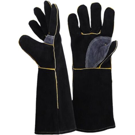Gants résistants au feu et à la chaleur extrêmes, cuir avec coutures en kevlar, parfaits pour cheminée, poêle, four, grill, soudage, barbecue, mig, support à marmite, traitement des animaux（16 pouces） (1/4)
