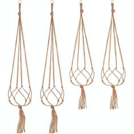 Support et plateau pour jardinière Lot de 4 Suspension Corde Plante Macramé Porte Pot Suspendu Plante Cintre Intérieur Extérieur Décoration du Jardin avec - 2 pièces 105 cm et 2 pièces 90 cm, 4 pieds (1/4)