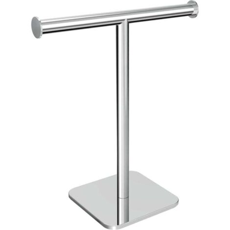 Porte-serviettes en T, base lestée, pour comptoir de salle de bain, acier inoxydable 304, robuste (chrome) (1/4)