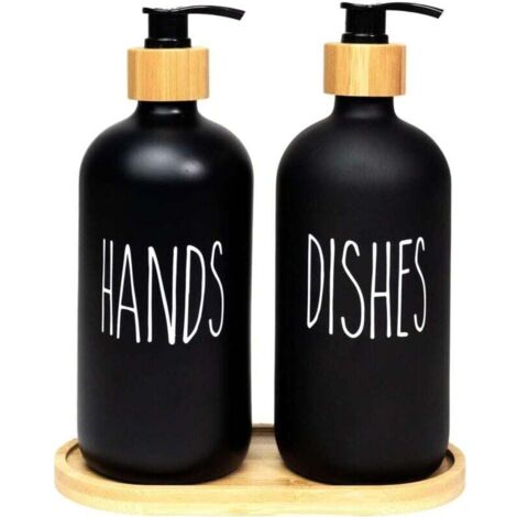 Lot de 2 distributeurs de savon en verre, 500 ml, ensemble de cuisine, flacon pompe pour savon pour les mains