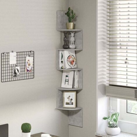 Cloison amovible Étagère d'angle Murale de Rangement Forme Zigzag 20L x 20l x 126H cm 5 Niveaux Bois Gris (1/4)