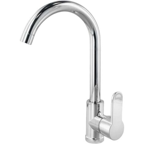 Mitigeur d'évier, robinet de cuisine en acier inoxydable à un seul arc, robinet de cuisine à grand arc, mitigeur de lavabo double usage eau chaude et froide, finition placage (1/4)