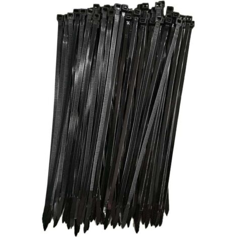 Collier de Serrage Réutilisable Plastique, 250 mm x 7,6 mm, Attache Câble Réutilisables, Serre Câbles Rilsan Nylon, Colliers Serre-Cable 250mm, Noir, Lot de 100 Pièces (1/4)