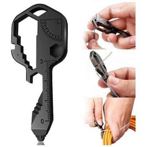 Outil clé multifonction Outil clé extérieur Ouvre-bouteille en acier inoxydable 24 en 1 Mini clé portable Utilisé pour les outils de ligne de coupe, ouvre-boîte, etc(noir) (1/4)
