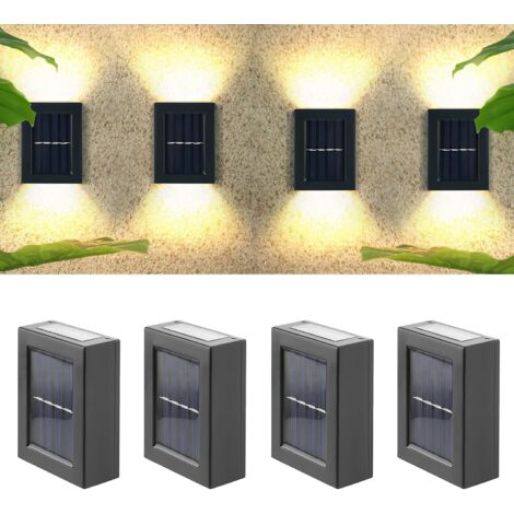Lampes solaires d'extérieur pour jardin, lot de 4 lampes solaires d'extérieur avec lumière blanche chaude, sans fil, étanches IP65, adaptées aux clôtures extérieures, jardins et balcons (1/5)