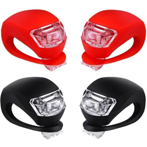 Ensemble d'éclairage de vélo LED en silicone avant et arrière - Phare et feu arrière de vélo, route étanche et de sécurité, éclairage de vélo de montagne, piles incluses, paquet de 4 (2 pièces blanche (1/4)