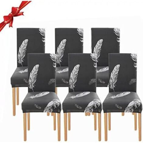 6 Pièces Housse de Chaise Extensible(Plume Gris), Universelle Lavables,Couverture de Chaise Facile à Nettoyer pour Décor Salle à Manger Hôtel Restaurant (1/4)