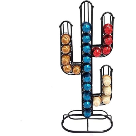 Support de Dosette , Support de Dosette de café en Forme de Cactus Maison Organisateur de Support de Stockage de Capsule de café en Fer Noir, Peut Contenir 48 Dosettes de (1/4)