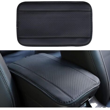 Coussin universel pour accoudoir de voiture (noir) 32cmX19cm, fibre de cuir embossée double ligne antidérapante pour accoudoir (1/4)
