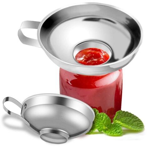 Entonnoir Cuisine Inox, Inoxydable Acier Entonnoir Large Ouverture En Métal Avec Poignée Pour Transfert Huile Liquide Confiture Alimentaire, Funnel Argent, Petit Et Grand (1/4)