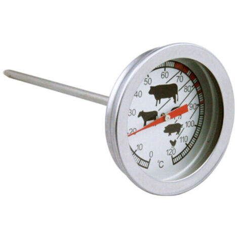 Thermomètre analogique résistant à la chaleur pour cuisiner, rôtir, griller, fumer, support pour casserole, barbecue, rôtissoire, 0°C - 120°C