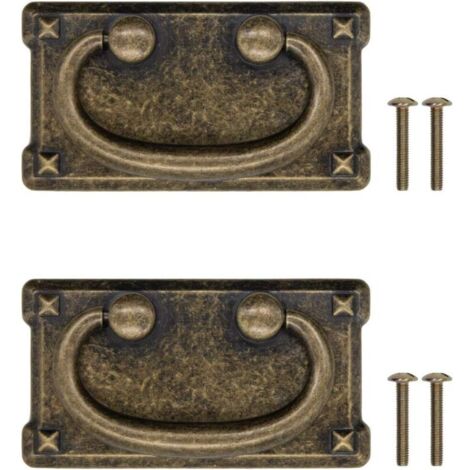Lot de 2 poignées de tiroir anciennes pliables, design en fer bronze, pour portes coulissantes, commodes, cuisines, buffets, coffres, etc. vintage maison de campagne rétro (1/4)