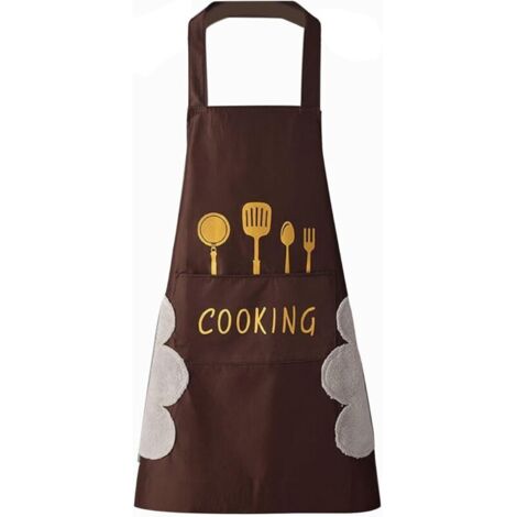 Tablier de cuisine(Marron) pour femme avec poches pour essuyer les mains, grande poche, essuyage à la main, imperméable pour la cuisine et la pâtisserie (1/4)