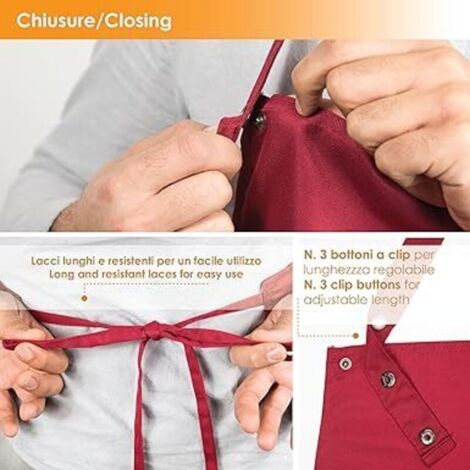 TDEOK Tablier De Cuisine Réglable Homme Femme Avec Poches - Robe Longueur Genou Manches Longues