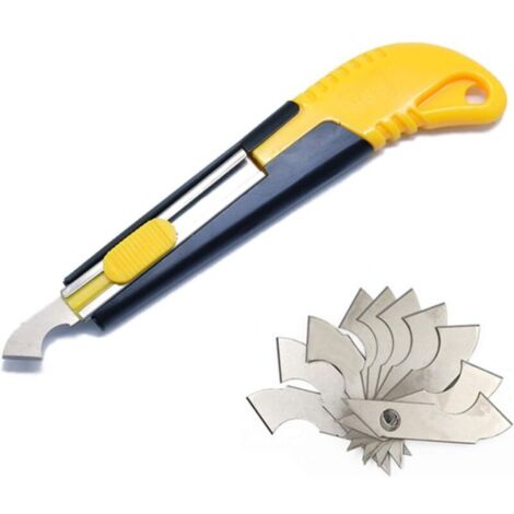 Un couteau coupe-verre tout usage, jaune et noir, comprenant 10 lames de rechange (1/4)