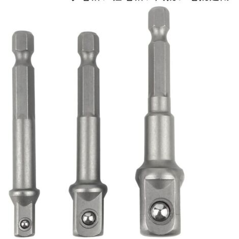Adaptateur 6 pans vers 1/4, 1/2, 3/8 carré - 3 pièces adaptateur douille hexagonale adaptateur douille clé à douille jeu d'écrous rallonge de connexion pour tournevis sans fil (1/4)