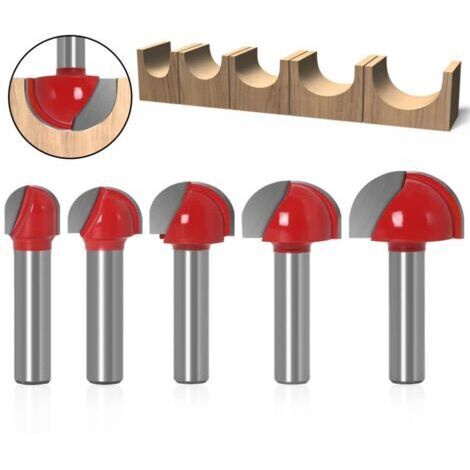 5 Pcs 8mm Fraise à Fond Rond Bois, Fraise Defonceuse, Gravure Fin Mill Outil de Coupe, Fraise à Bois Raboter Outil de Travail du Bois (5) (1/4)