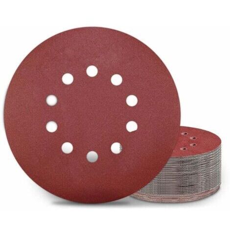 Disque de ponçage de 225 mm, 50 patins de ponçage ronds, grain 320, 10 trous, pour ponceuses à col long, ponceuses à cloisons sèches et ponceuses à girafe (1/4)
