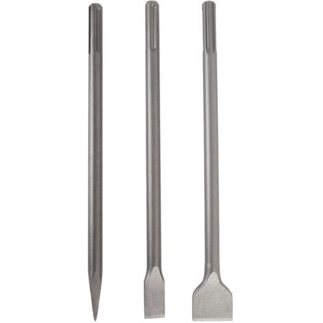 Ensemble de 3 burins plats à pointe plate pour perceuse à percussion rotative, 40 cm, pour le retrait de béton, de pierre et de carrelage. (1/5)