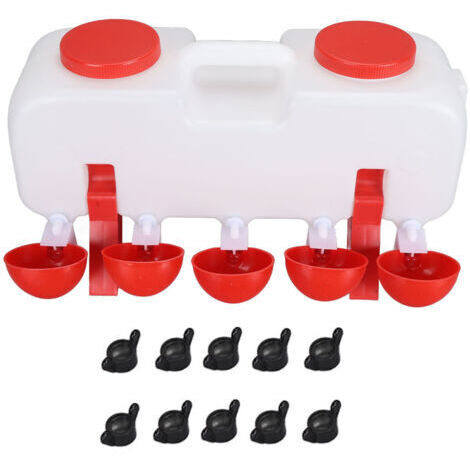 Abreuvoir à poulet 10L, grande capacité, remplissage par le haut, distributeur d'eau pour volaille avec 10 tasses d'eau pour canard et oie, Semi-automatique (1/5)