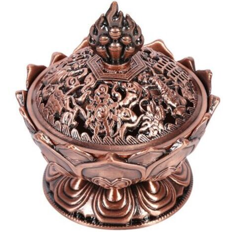 Brûleur d'encens en Forme de Lotus Porte-encens Lotus Encensoir Titulaire à Charbon pour Yoga Méditation Salle Décoration de la Maison Cadeau Accessoires 7 x 7 cm Bronze Rouge (1/5)