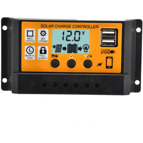 Contrôleur de charge intelligent pour panneau solaire, double USB, régulateur de charge PWM à 3 niveaux, 12 V/24 V, 30 A (1/5)