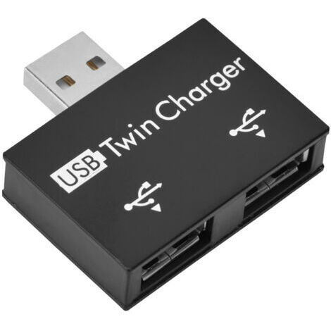 Hub USB 2.0 mâle vers double port USB, adaptateur, convertisseur et concentrateur de charge (noir) (1/5)