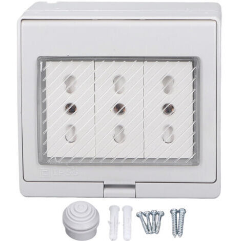 Prise murale étanche IP55, boîtier anti-poussière et ignifugé, 3 ports, pour extérieur, fiche italienne 110-250 V (1/5)
