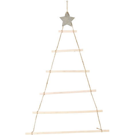 Ornements suspendus en bois avec étoile et corde, décoration pour arbre de nol mural (1/5)