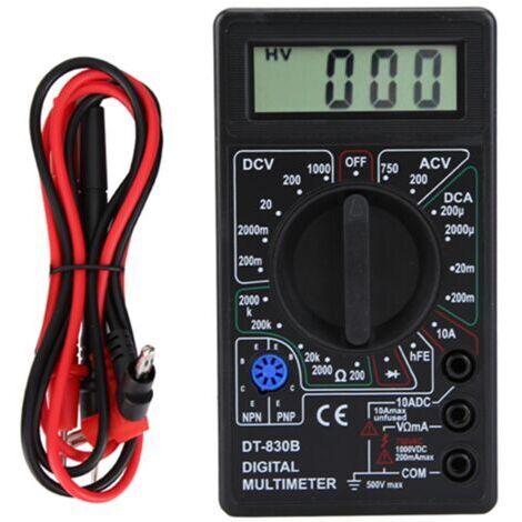 Multimètre numérique LCD portable DT-830B Ampèremètre, voltmètre, ohmmètre Plage tension CC 1000V, courant 10A, résistance 2000kΩ - treDT-830B (1/5)