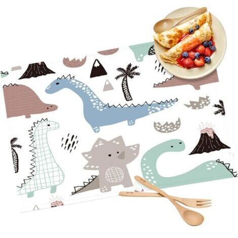 4 PCS Set de Table Enfants Est Facile à Nettoyer, Le Tapis de Table pour Enfants est Légèrement ImperméAble, Le Tapis de Table de Dinosaure de Dessin Animé Mignon Lavable 13,8 × 9,8 in (1/4)