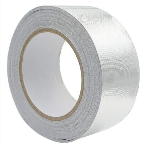 Ruban adhésif aluminium Bande d'étanchéité 48mm par 10m renforcé avec un tissu en maille de verre pour ventilations, Résistance à la température -30120°C, Argent (1/4)