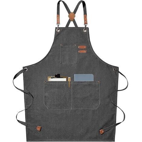 Tablier de chef en toile croisée avec poches pour homme et femme-GRIS (1/5)