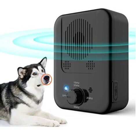 Dispositif anti-aboiement, dissuasion des aboiements de chien à 3 arrêts, bouchon d'écorce à ultrasons de 33 pieds, outil de dressage de chien doux rechargeable pour animaux de compagnie pour