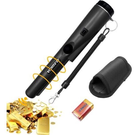 Détecteur de Métaux Portable, Détecteur de Métaux à Balayage à 360 °, Pointeur de Métal Étanche IP68 avec Indicateur LED Intégré/Lumière D'alarme/Pile 9 V, pour La Chasse aux Pièces d'or(Le Noir) (1/3)