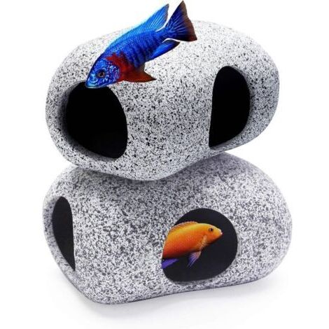 2Pieces Aquarium Hideaway Rocks pour les animaux aquatiques à se reproduire, jouer et se reposer, ornements d'aquarium sûrs et non toxiques, roches décoratives en céramique pour Betta (1/4)
