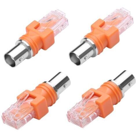 Lot de 4 adaptateurs de convertisseur BNC vers RJ45 femelle vers RJ45 mâle, connecteur coaxial pour testeur de ligne (orange)