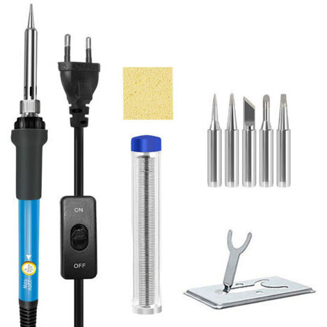 Fer à souder 60 W , température réglable, kit de pointes de soudage anti-brûlure, noir, pour le soudage de circuits imprimés (1/5)