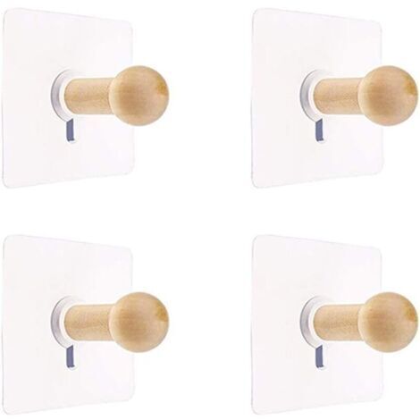 Patères Murales Naturel Mini Crochet Auto-Adhésif Patère en Bois pour Peignoir Chapeau Vêtements Support Mural Crochet Cintre Porte-Serviettes Chambre Décoration Bois Crochet Polyvalent 4 PCS (1/4)
