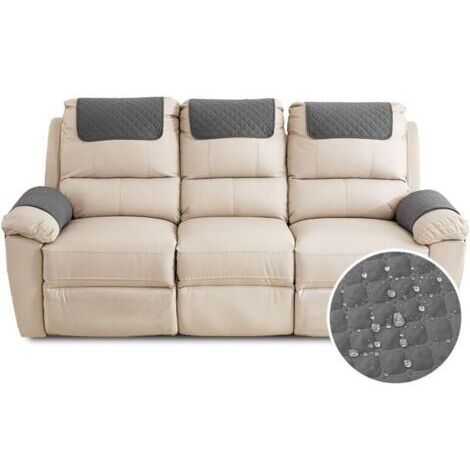 Housse D'accoudoir De Canapé, Imperméable Housse D'appui-tête pour Accoudoir de Fauteuil Relax avec Poche (3 Places,Gris Foncé) (1/4)