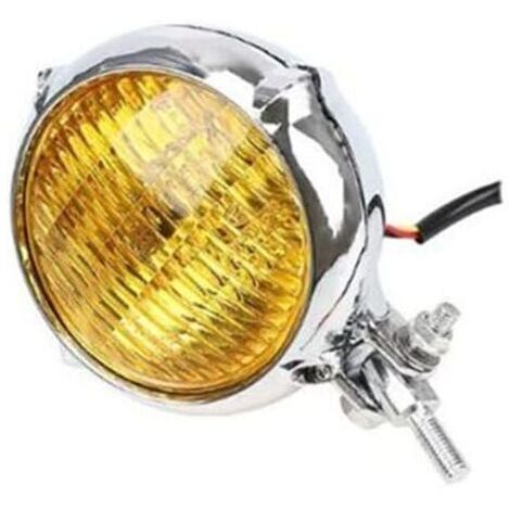 1PCS (verre jaune galvanisé)Phare de moto rétro électrique, phare de moto t 3.5 ", phare Vintage, (1/5)