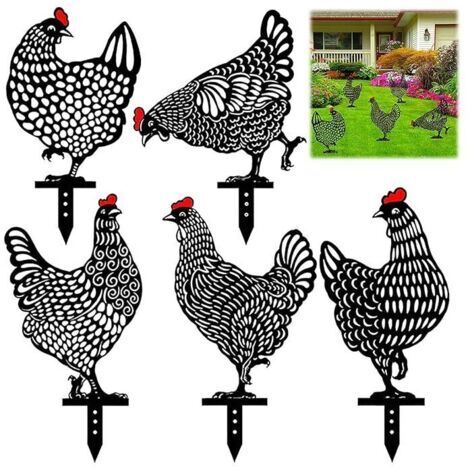 5Pcs Poulet du Jardin Décoration,Poule Réaliste,Art De La Cour De Poulet,Simulation Creuse Acrylique Jardin Décoratif De La Carte De Poulet Noir,Ornements de Pelouse Extérieure (1/5)