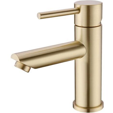 Robinet mitigeur en laiton brossé doré à levier unique pour salle de bain(N'inclut pas le tuyau d'arrivée d'eau) (1/4)