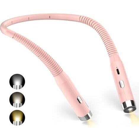 Lampe d'établi de Cou, Lampe lecture Rechargeable au lit, 3 Couleurs et 3 Niveaux de Luminosité Réglables, Pliable à 360°, Liseuse LED USB pour Voyager, Tricoter, Camping (Rose) (1/5)