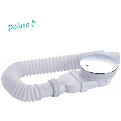 Bonde de douche 90 mm, extra plat, trou de vidange pour bac de douche, siphon avec système anti-odeurs, tamis à cheveux, couvercle chromé,blanc, (Avec tuyau) (1/5)