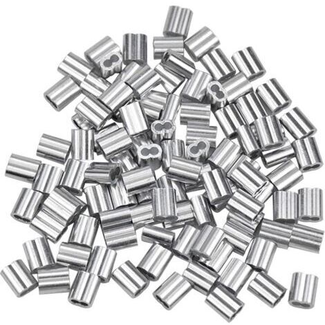 100 Pcs Manchons en Aluminium, Ferrules en Aluminium de Câble Métallique, Clip à Sertir en Aluminium avec Double Embouts pour Câbles Métalliques, Aircraft Câble, Argenté (1,5 mm / 0,06 pouce) (1/4)