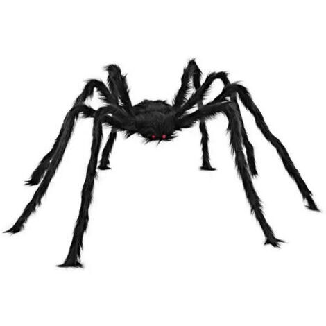 Araignée d'Halloween, araignée géante, araignée d'extérieur aux yeux rouges, décoration d'Halloween horrifique pour jardin, cour, maison hantée, patio (150 cm) (1/5)