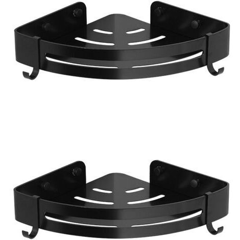 Étagère de douche sans coins percés, étagère de douche en métal antirouille, étagère de salle de bain auto-adhésive, 2 pièces (noir) (1/4)